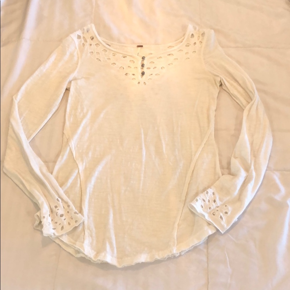 Free People White Long Sleeve Shirt